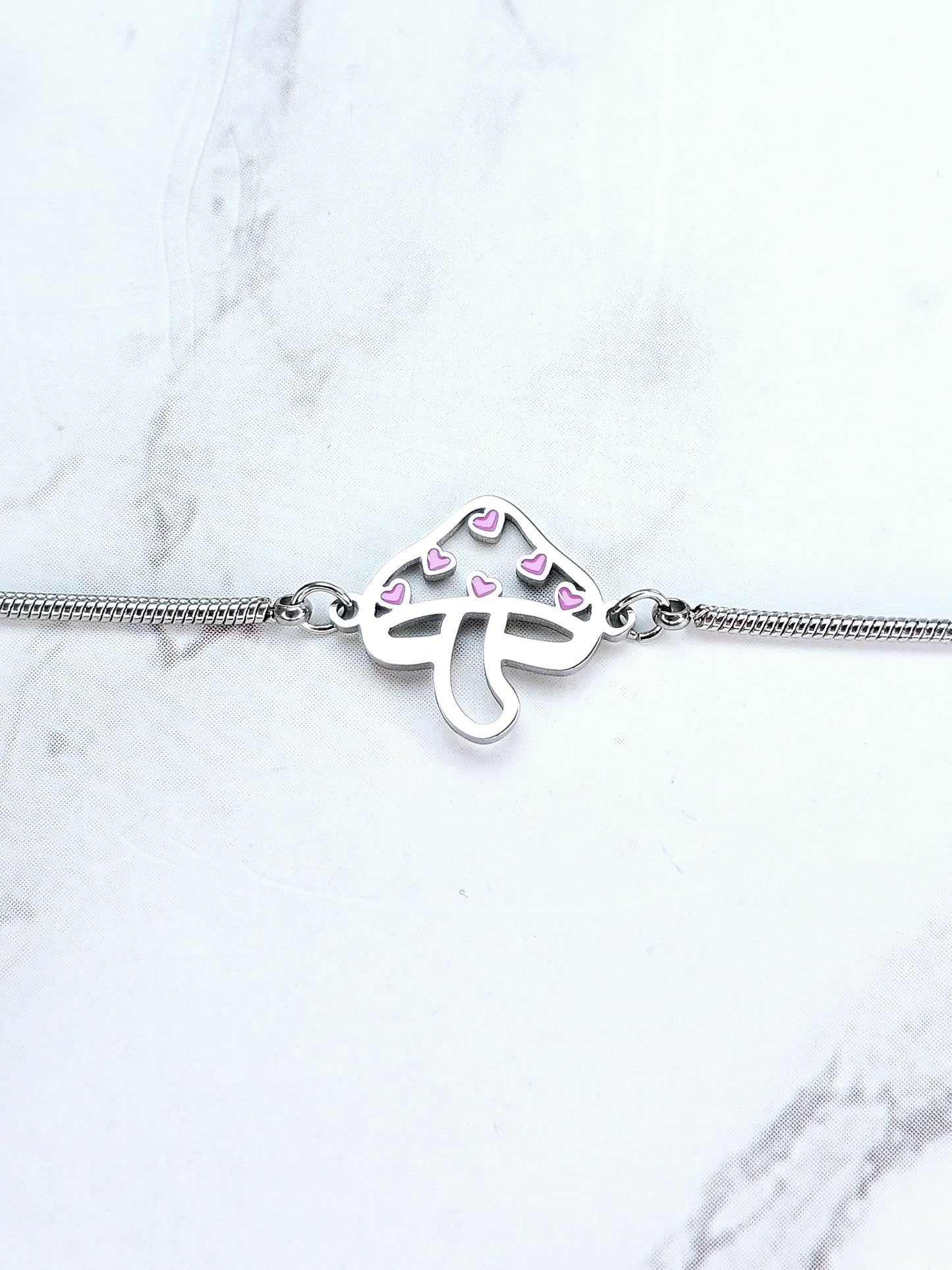 Pulsera Hongo y Corazones - Rosa