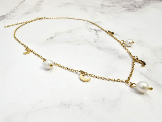 Collar Perlas y Lunas