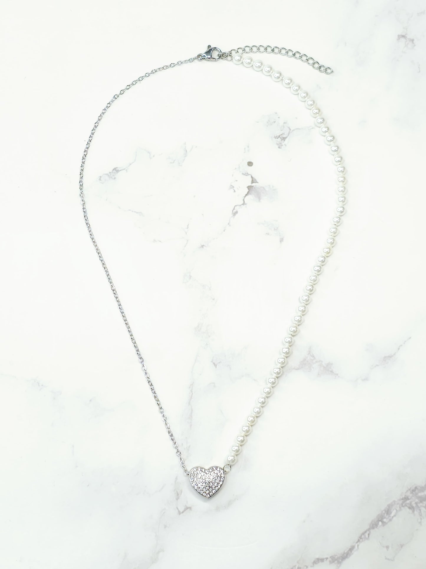 Juego Collar Corazon y Perlas - Zirconias