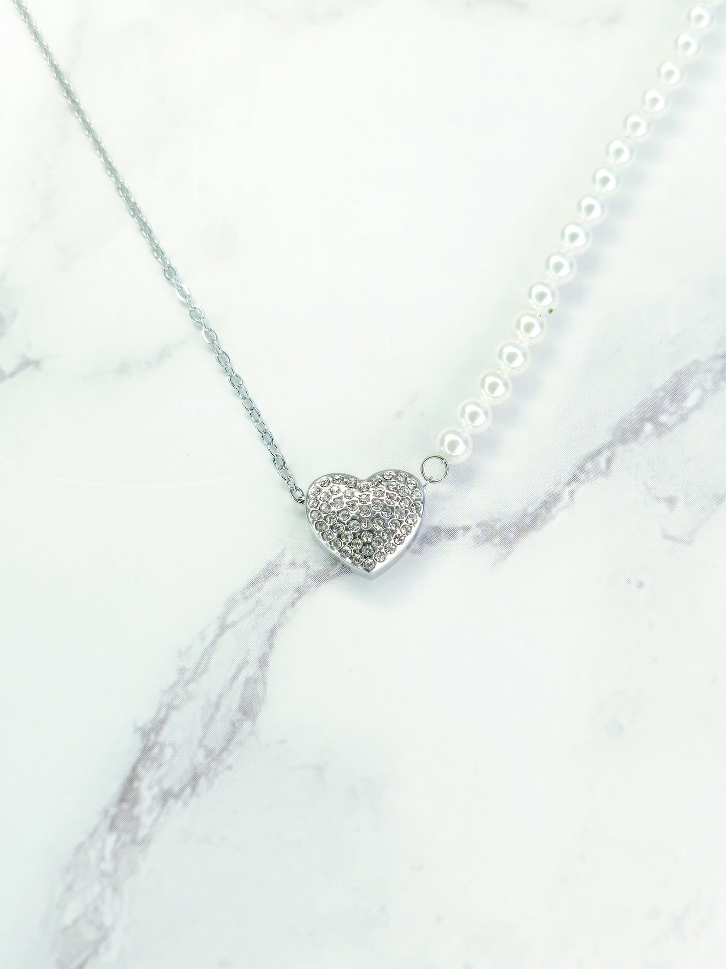 Juego Collar Corazon y Perlas - Zirconias